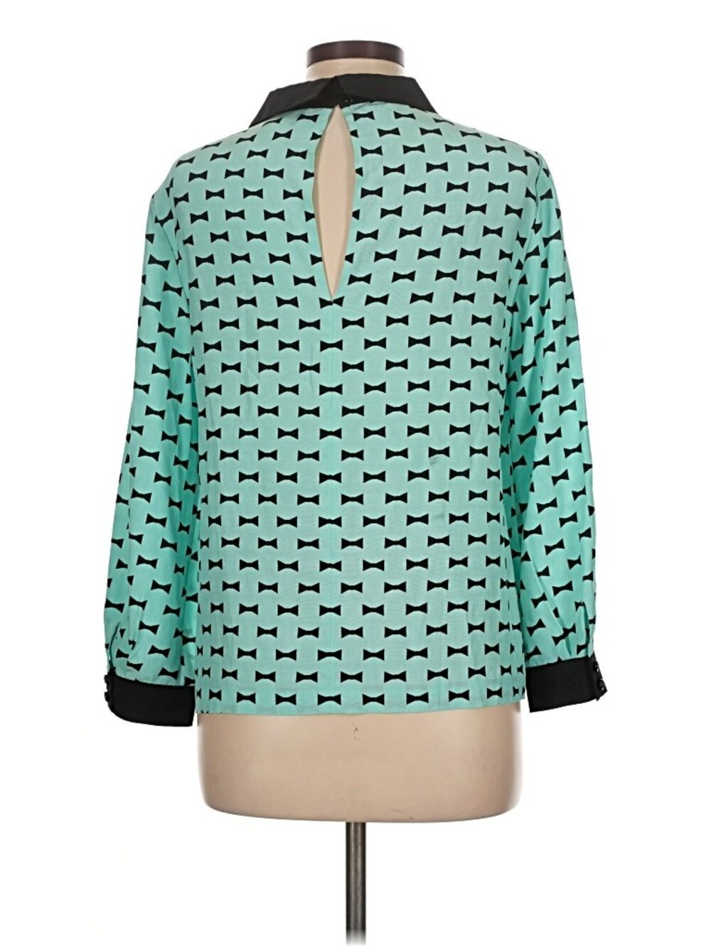 Kate Spade Mint Green Bow Print Collared Silk Blend Blouse Women’s Size 10 - Picture 4 of 7